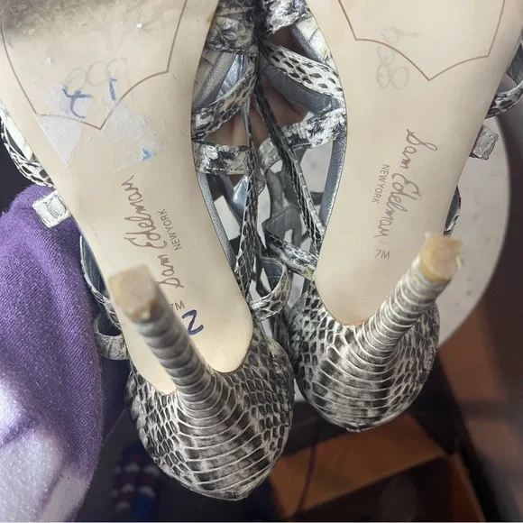 Sam Edelman Eden Heels Size 7M snakeskin shoes Leather - Picture 7 of 7